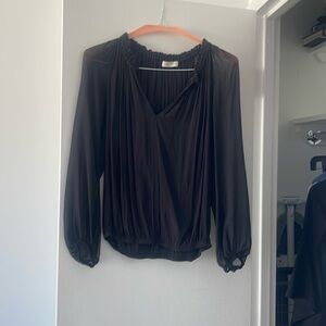 Ramy Brooke Black Silk Top with sheer sleeves